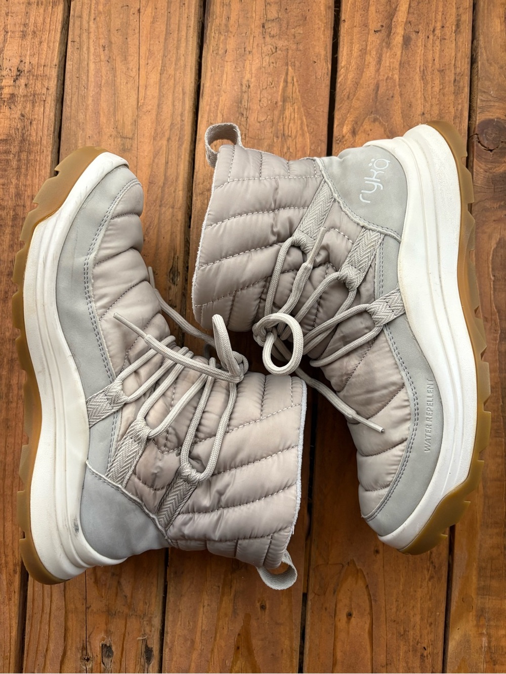 Ryka Light Gray Quilted Winter Boot with Gum Sole - Women's